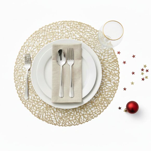 Gold Leaf Round Placemats – Neutral Elegant Table Décor, Set of 10 (NWOT) - Picture 2 of 11